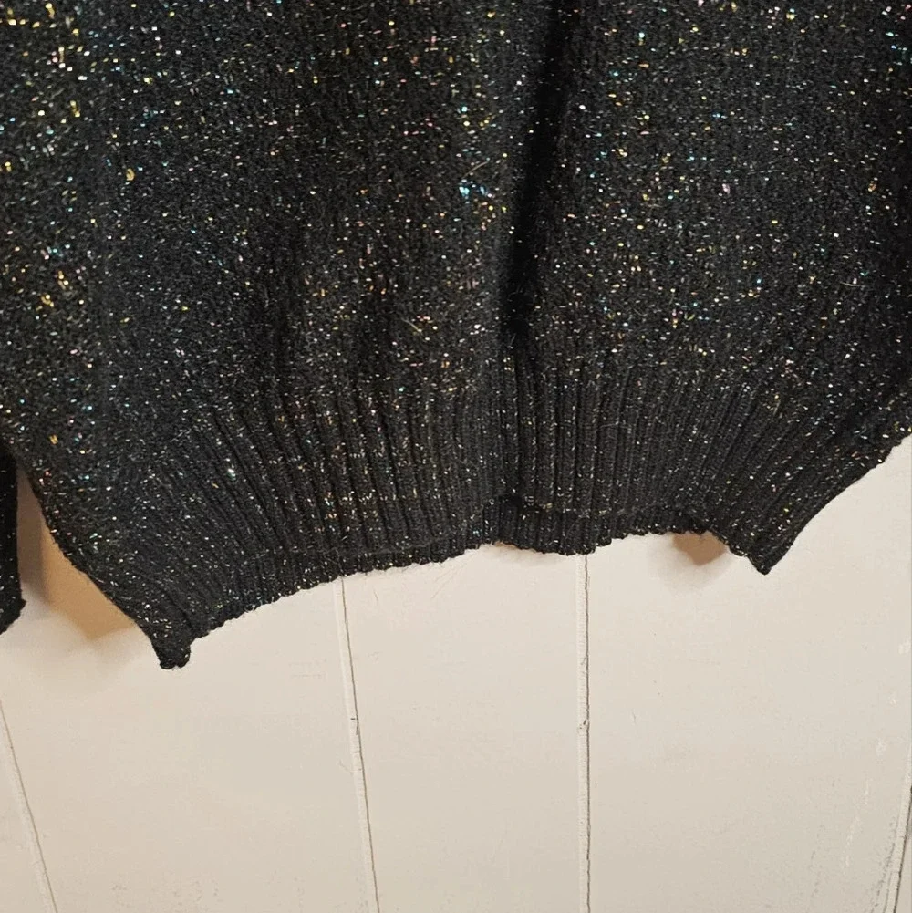 Vintage Southern Lights Black Sparkle Acrylic Sweater, Womens Petite Large